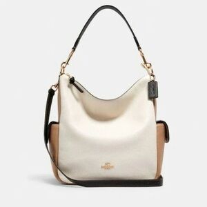 Coach Women's Black, Cream, and Tan Hobo Bag